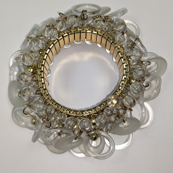 EVC GOLD TONE CLEAR & FROSTED DISCS  EXPANSION CHA CHA BRACELET - Picture 2 of 7